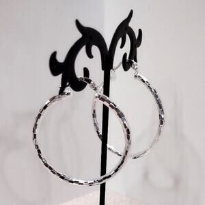 925 Sterling Silver Hoop Earrings 2" inch Retro Vtg Disco Christmas Birthday NEW